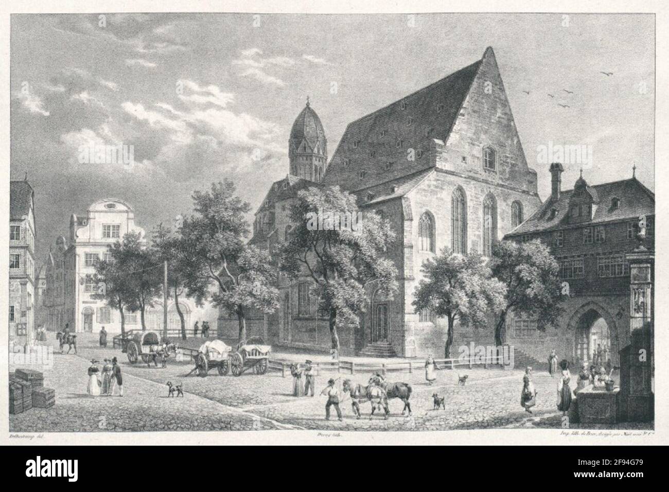 Blick auf die St. Leonhardskirche nach Frankfurt s. M. Vue de l'Eglise St. Leonard. Stockfoto