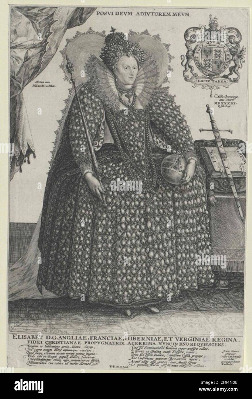 Bild Königin Elisabeth I von England Kupferstich von Crispyn De Passe d. Ä. Nach dem Entwurf von Isaac Oliver d. Ä. Stockfoto