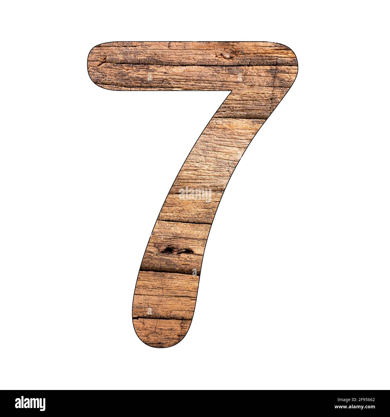 No. 7 (sieben) Vintage Holz Hintergrund - isoliert weiß Stockfoto