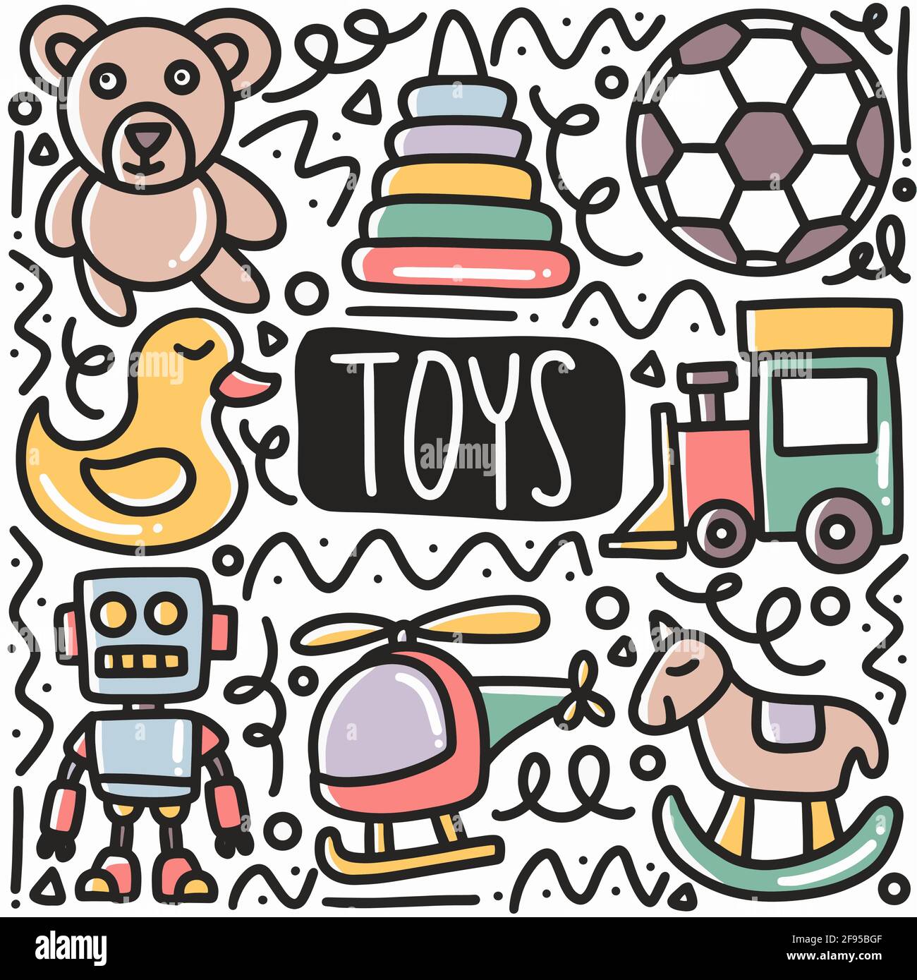 Handgezeichnetes Baby Spielzeug Doodle Set Stock Vektor