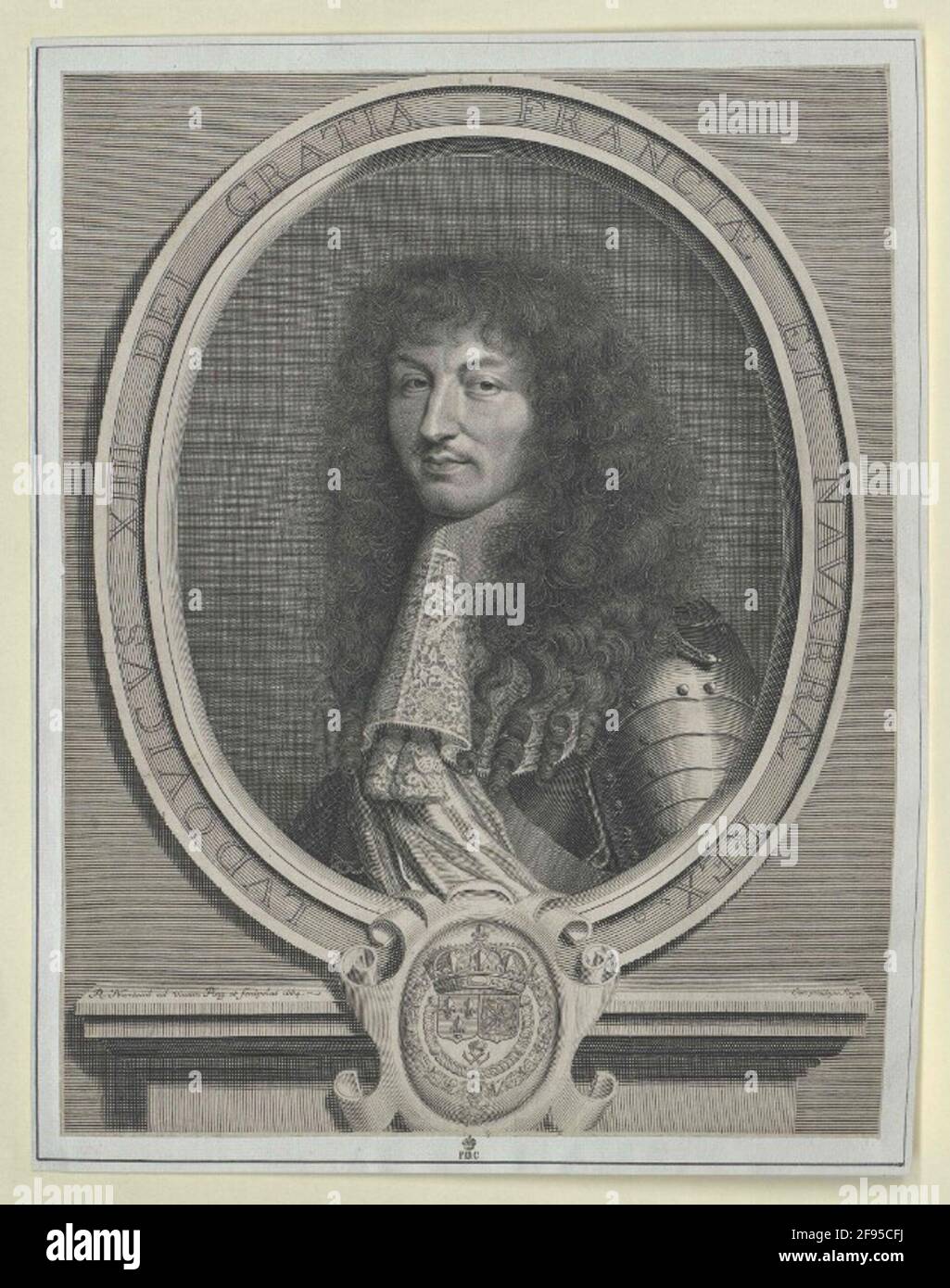 Ludwig XIV., König von Frankreich Stich durch eigenes ad vivum Gemälde von Robert Nanteuil Stockfoto