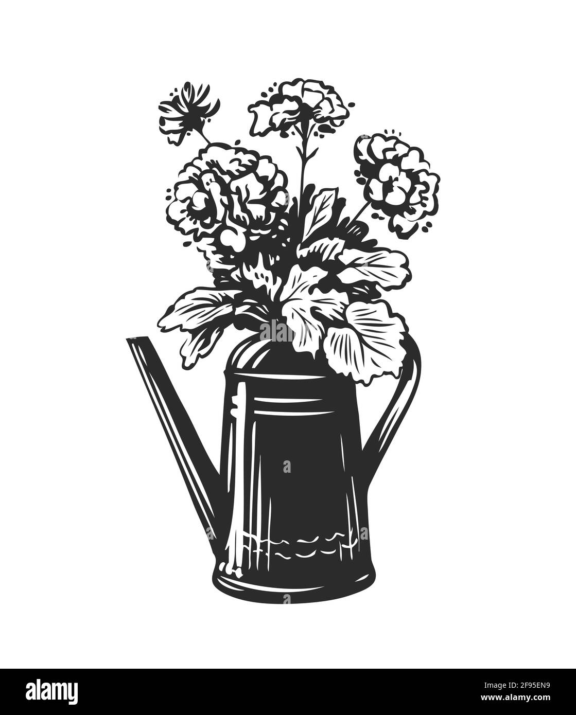 Blumenstrauß in einer Gießkannte. Garten, Garten Symbol Vektor Illustration Stock Vektor