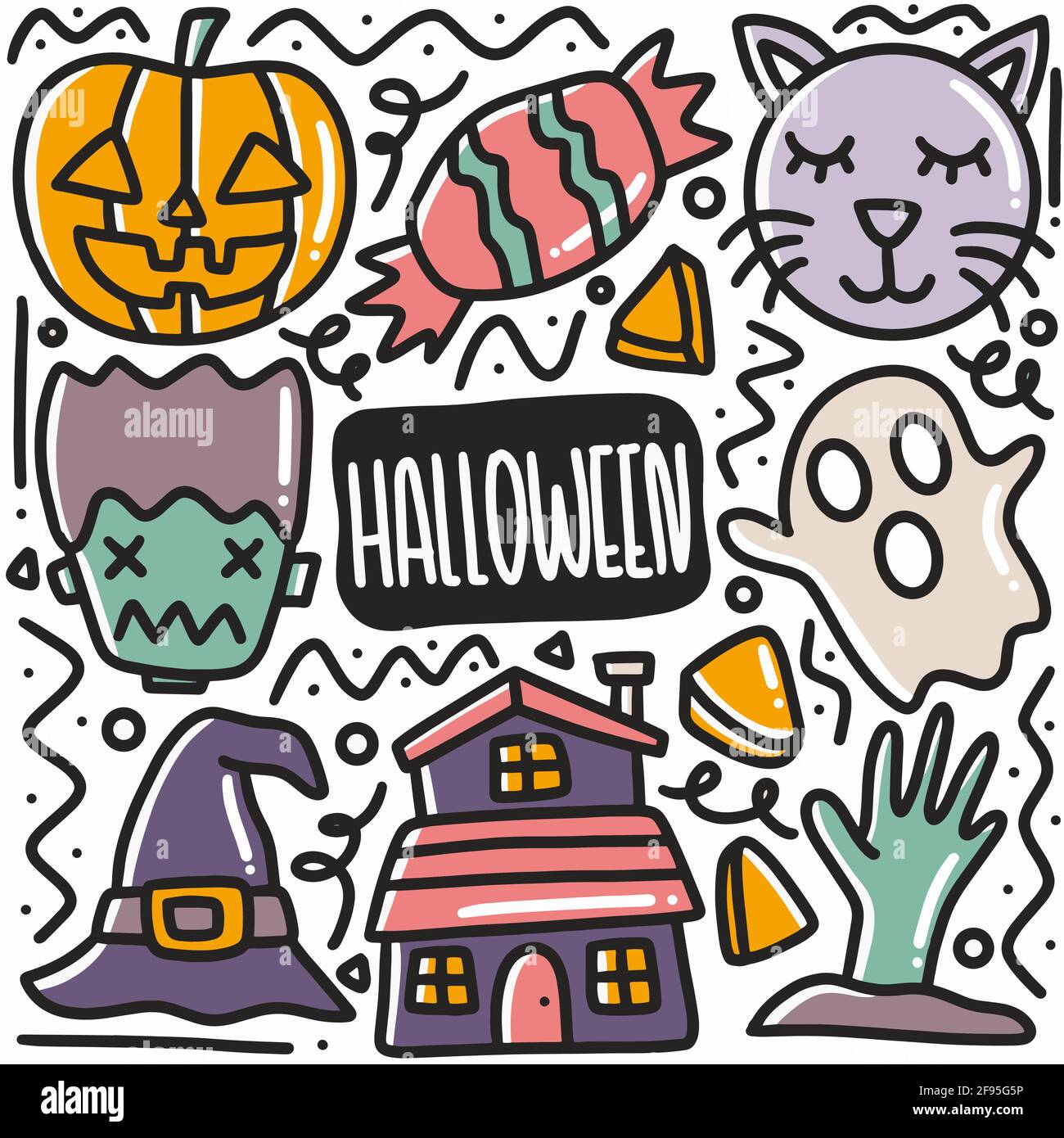 Handgezeichnetes halloween Party Doodle Set Stock Vektor