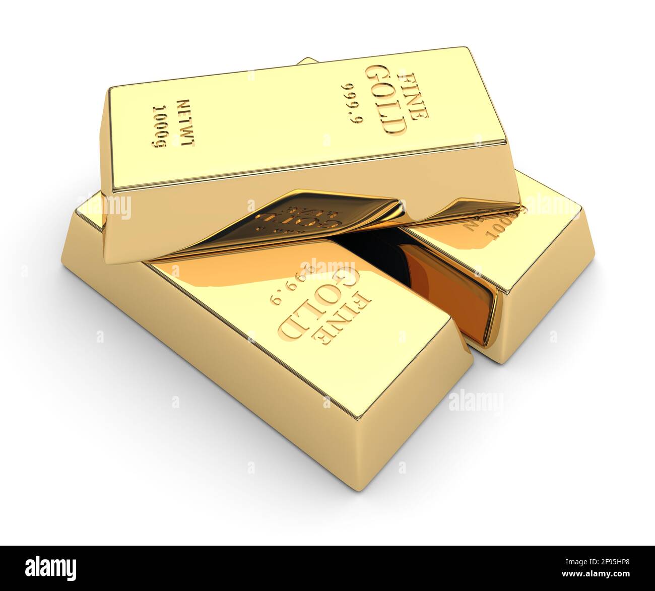 Goldbarren isoliert auf einem weißen. 3d-Bild Stockfoto