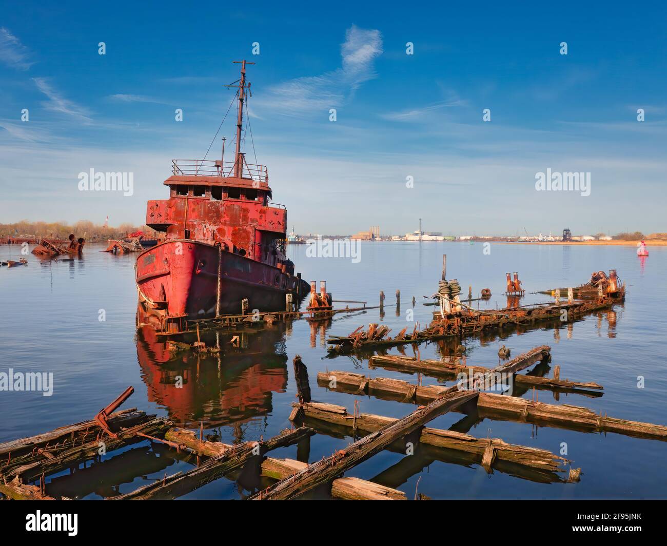 Luftaufnahme eines Schiffsfriedhofs in New York. Stockfoto