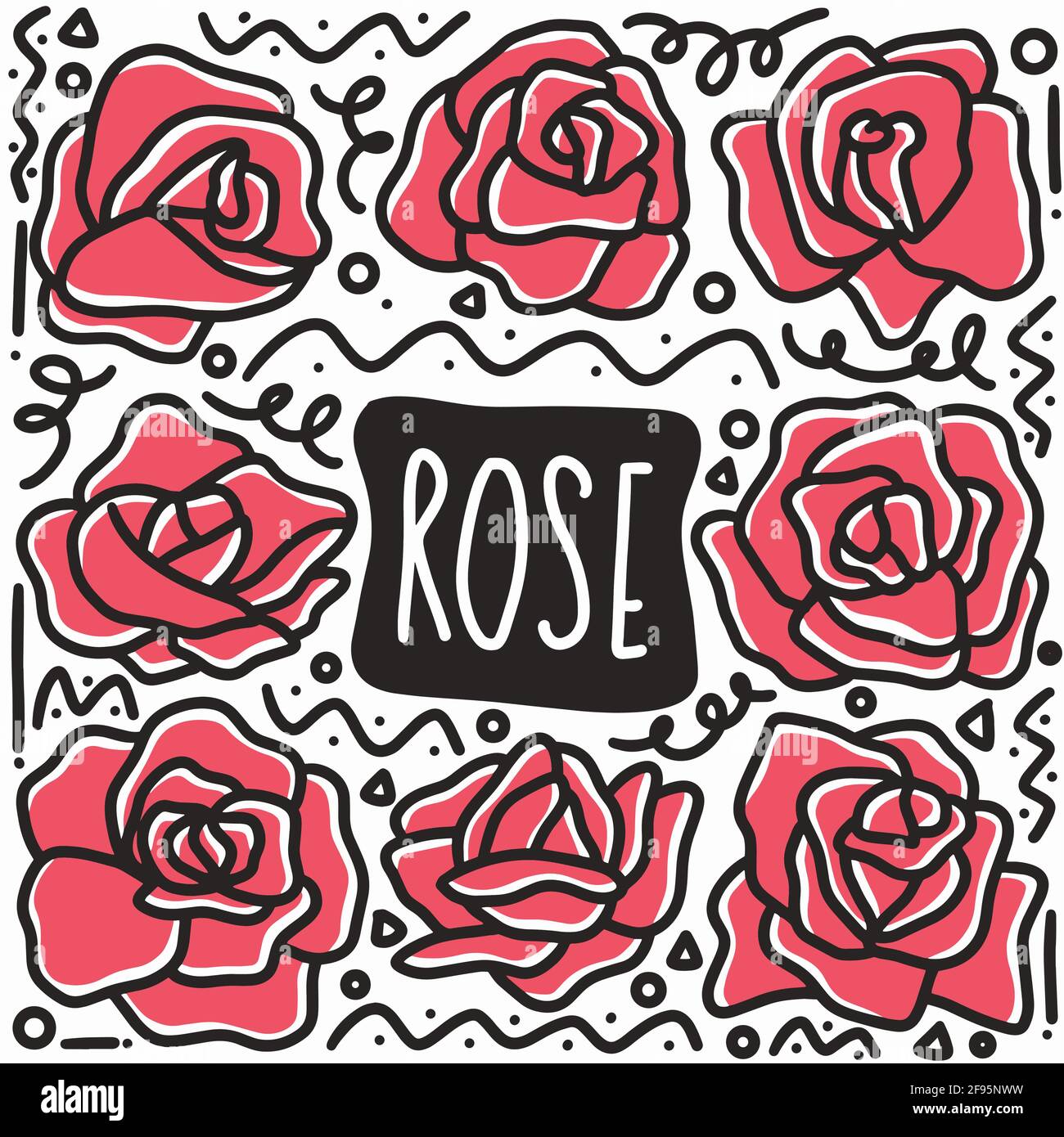 Handgezeichnetes Rose Doodle Set Stock Vektor