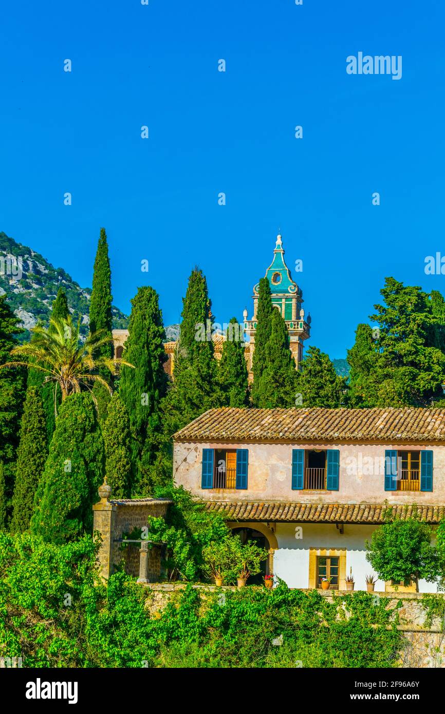 Luftaufnahme von Real Cartuja de Valldemossa, Mallorca, Spanien Stockfoto