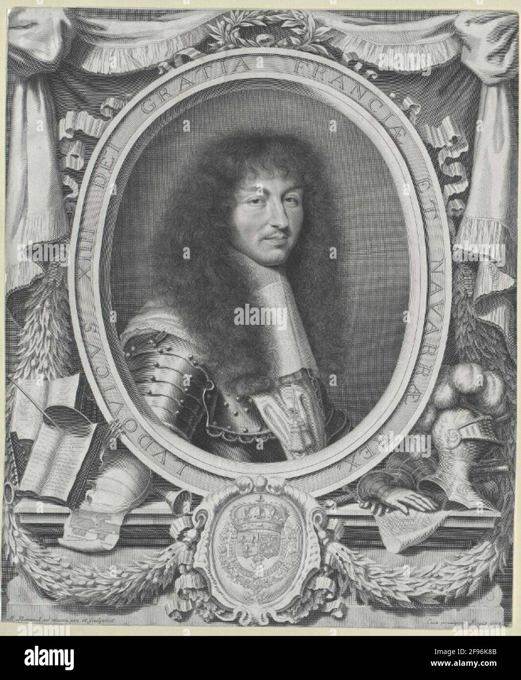 Ludwig XIV., König von Frankreich Stich durch eigenes ad vivum Gemälde von Robert Nanteuil Stockfoto