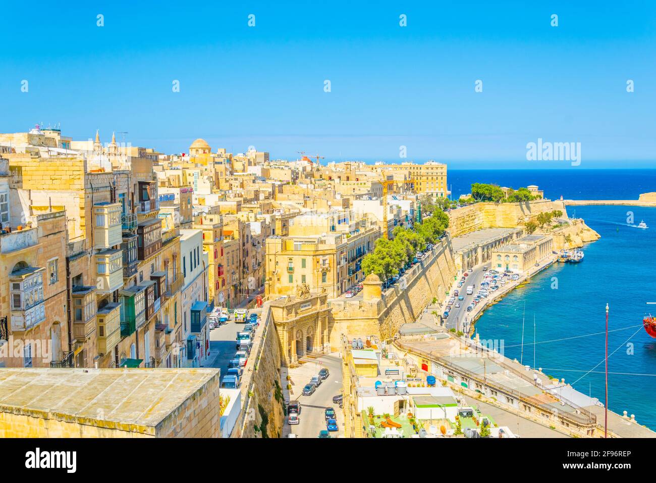 Die Küste von Valletta, von den oberen barrakka-Gärten aus gesehen, Valletta, Malta Stockfoto