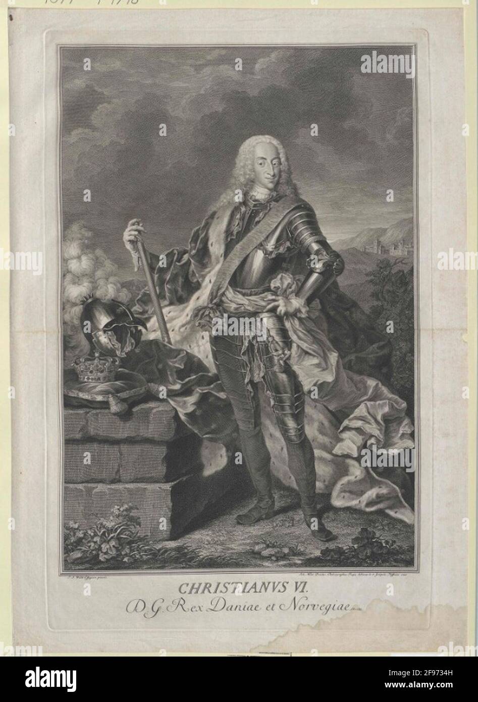 Christian VI., König von Dänemark Zeichner: Prißler, Johann Martinradier: Prißler, Johann Martinfaktische Genese: Kopenhagen Stockfoto