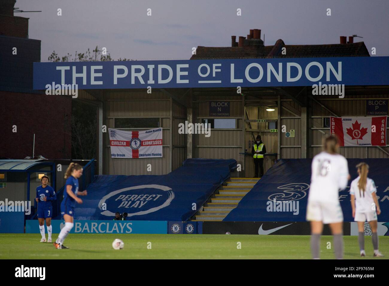 LONDON, GROSSBRITANNIEN. 16. APRIL: Kingsmeadow, aufgenommen während des FA Women’s Cup 2020-21 zwischen dem FC Chelsea und London City auf Kingsmeadow. Stockfoto