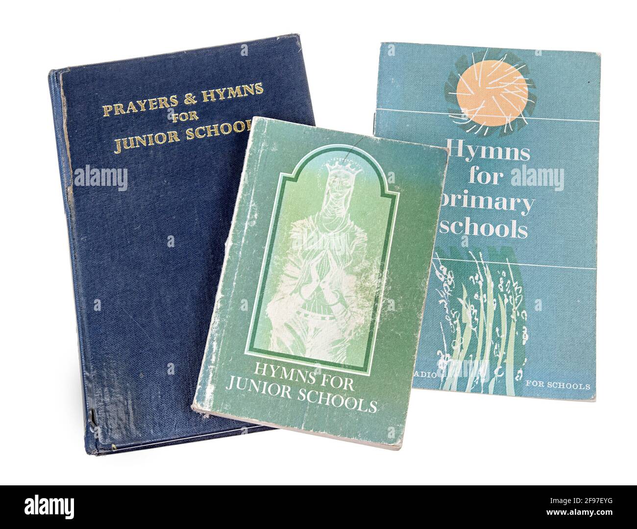 Gebet- und Gesangbücher für Schulen, die in den 1960er Jahren in britischen Schulen verwendet wurden, einschließlich BBC-Veröffentlichungen für das Radio Stockfoto