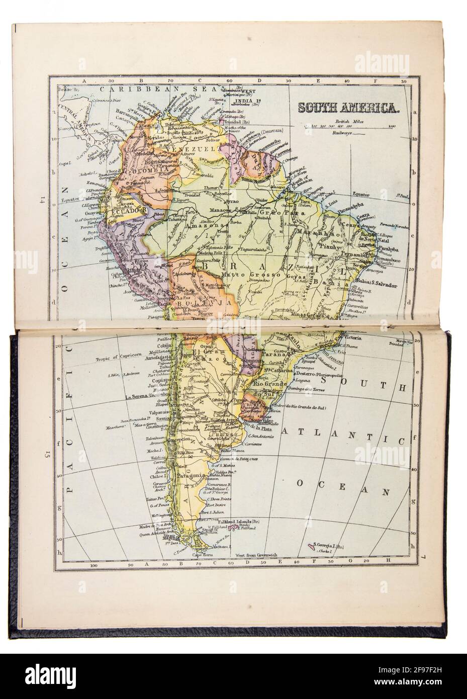 Karte Südamerikas in der New Standard Encyclopedia and World Atlas, veröffentlicht von Odhams im Jahr 1932 Stockfoto