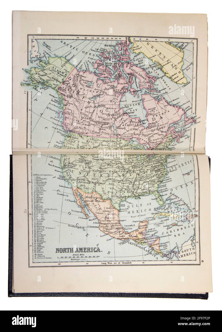 Karte von Nordamerika in der New Standard Encyclopedia and World Atlas, veröffentlicht von Odhams im Jahr 1932 Stockfoto