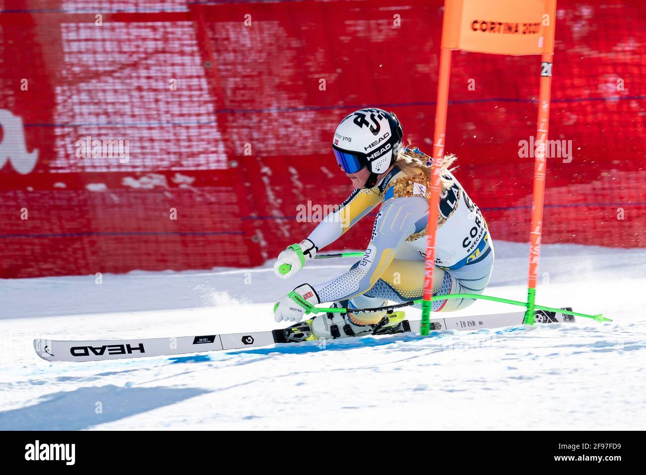 Cortina d'Ampezzo, Italien 13. Februar 2021: LIE Kajsa Vickhoff (NOR) startet bei der FIS ALPINEN SKI-WM 2021 Women's Downhill auf der Stockfoto