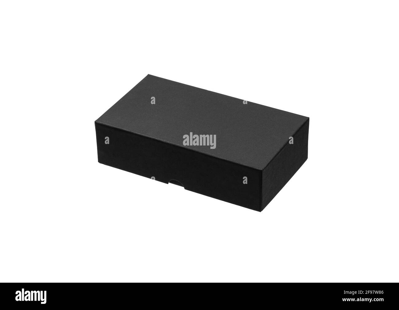 Schwarze Box isoliert auf weißem Hintergrund. Geschenkverpackung. Stockfoto