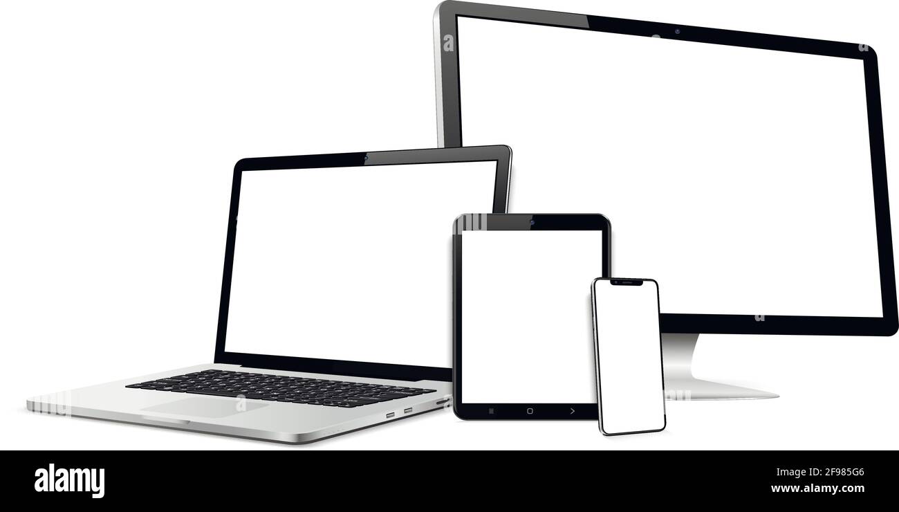 Set von leeren Bildschirmen mit Computer, Laptop, Tablet, Telefon Stock Vektor