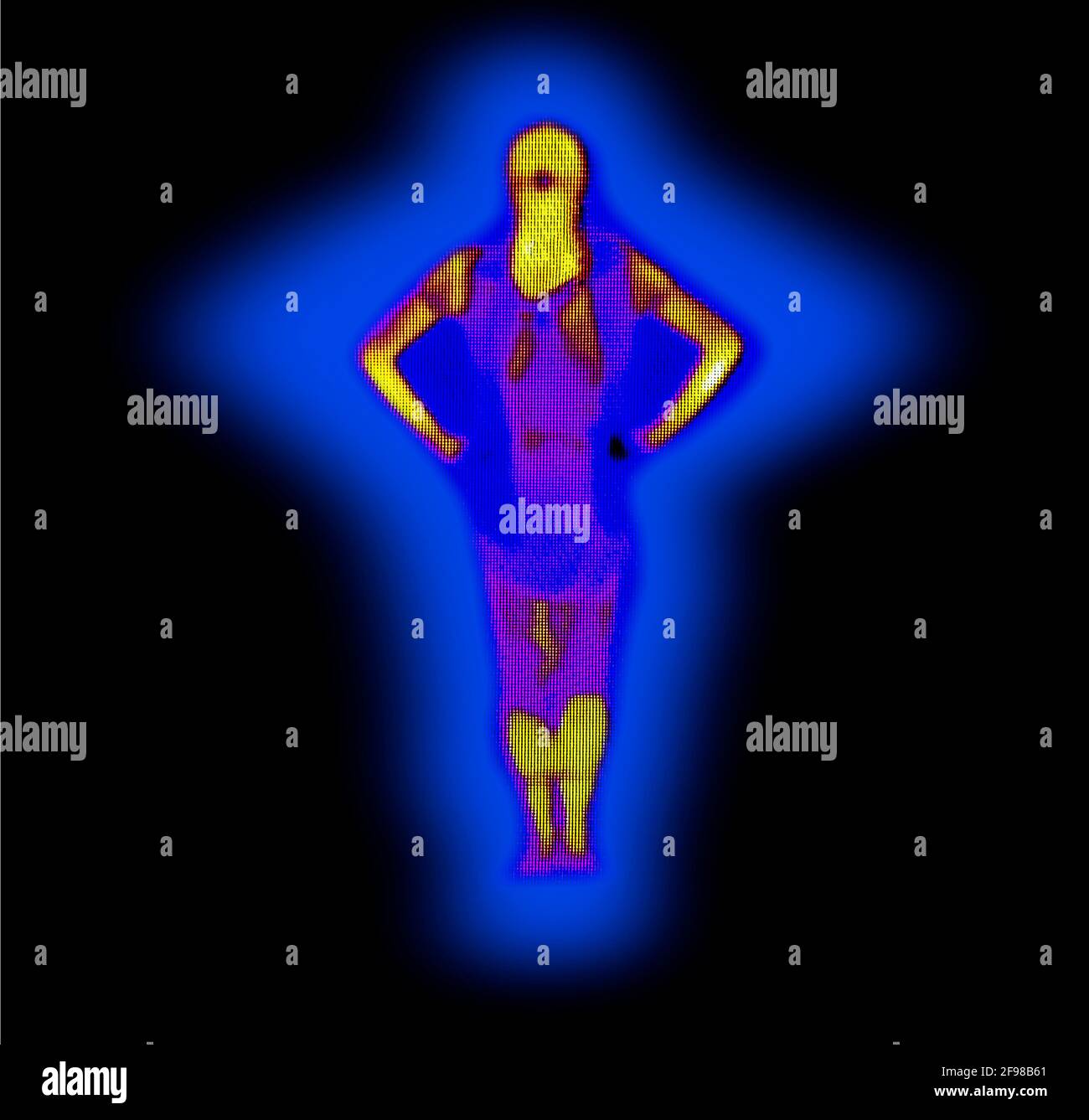 Thermografische Darstellung des menschlichen Körpers bei unterschiedlichen Temperaturen Stockfoto