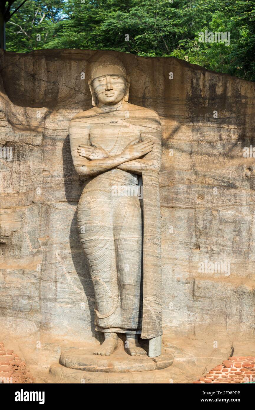 Sri Lanka, Poonnaruwa, Gal Vihara Tempel, Statue, Stockfoto