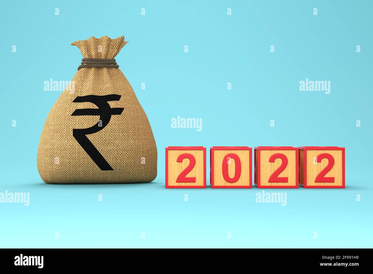 Neues Jahr 2022 Kreatives Design-Konzept mit indischen Rupie-Symbol - 3D gerendertes Bild Stockfoto