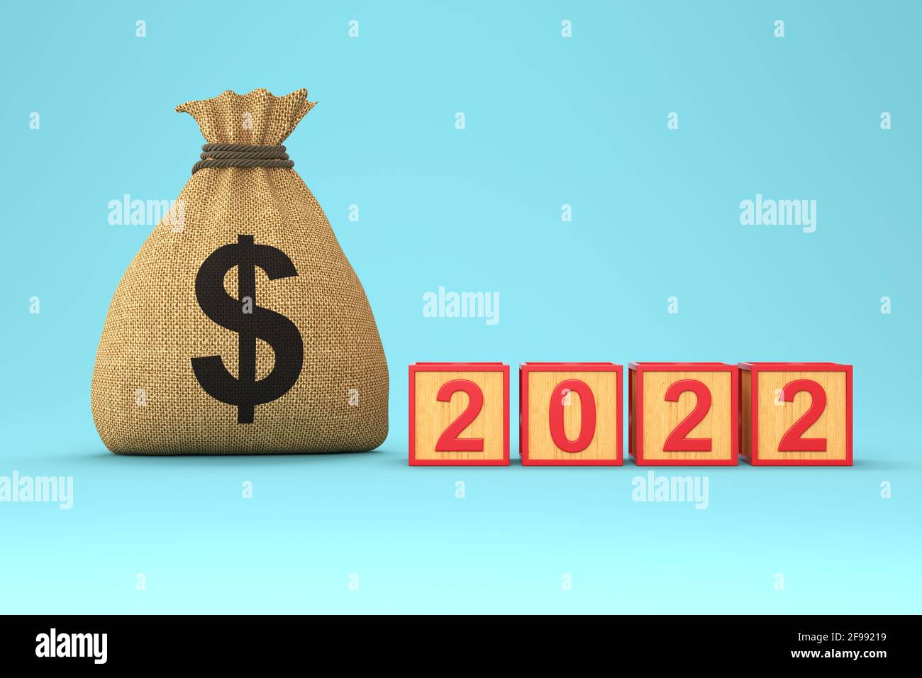 Neues Jahr 2022 Kreatives Design-Konzept mit Dollar-Symbol - 3D-gerendertes Bild Stockfoto