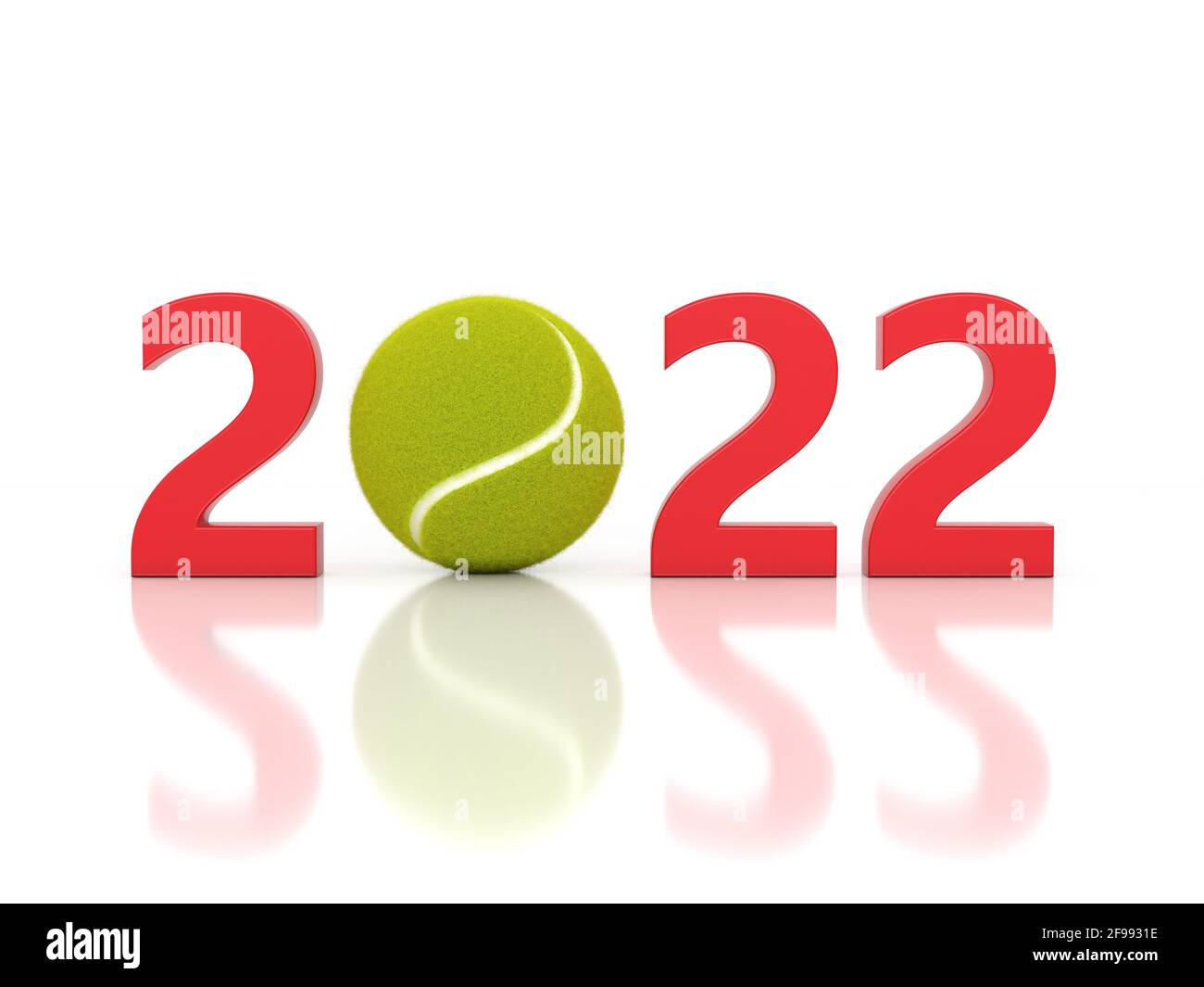 Neues Jahr 2022 Kreatives Design-Konzept mit Tennisball - 3D-gerendertes Bild Stockfoto