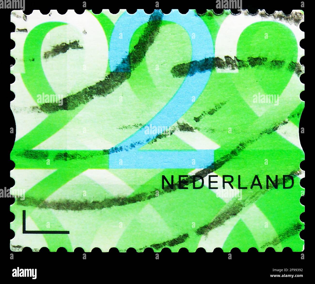 MOSKAU, RUSSLAND - 4. NOVEMBER 2019: Briefmarke gedruckt in den Niederlanden zeigt Ziffer, Business Stamps Serie, um 2014 Stockfoto