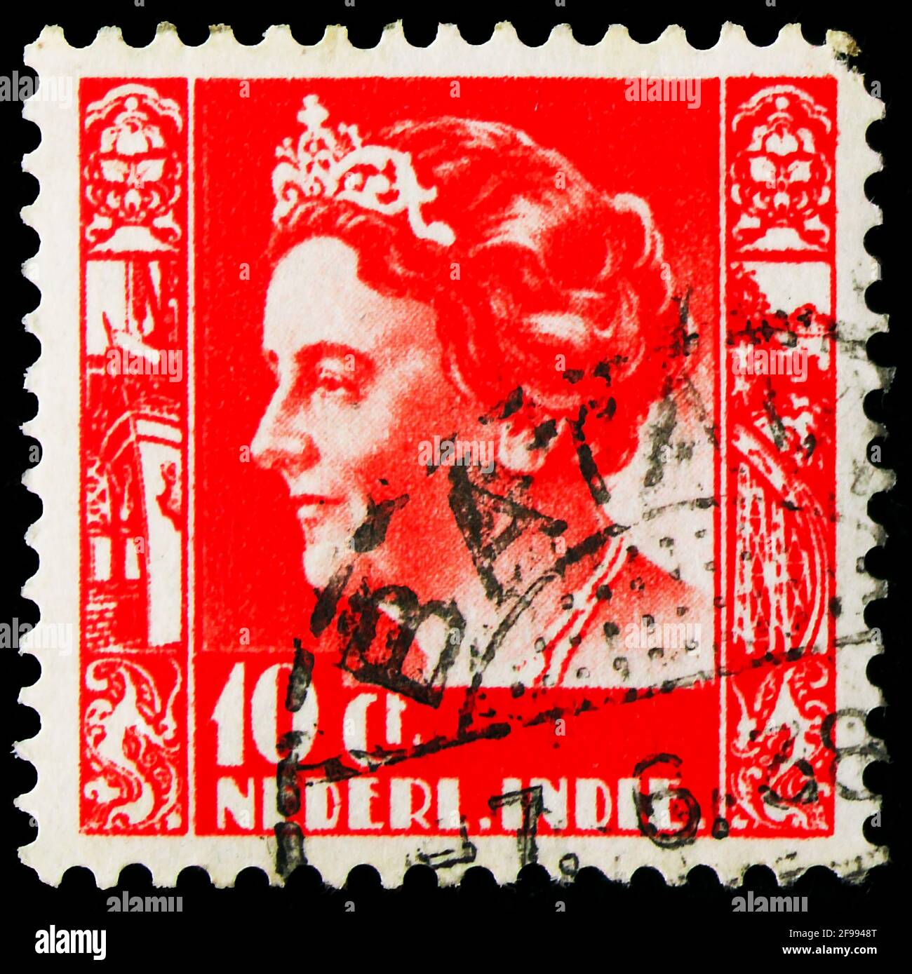 MOSKAU, RUSSLAND - 4. NOVEMBER 2019: In den Niederlanden gedruckte Briefmarke zeigt Königin Wilhelmina, Königin Wilhelmina Typ 'Kreisler' Serie, um 1937 Stockfoto