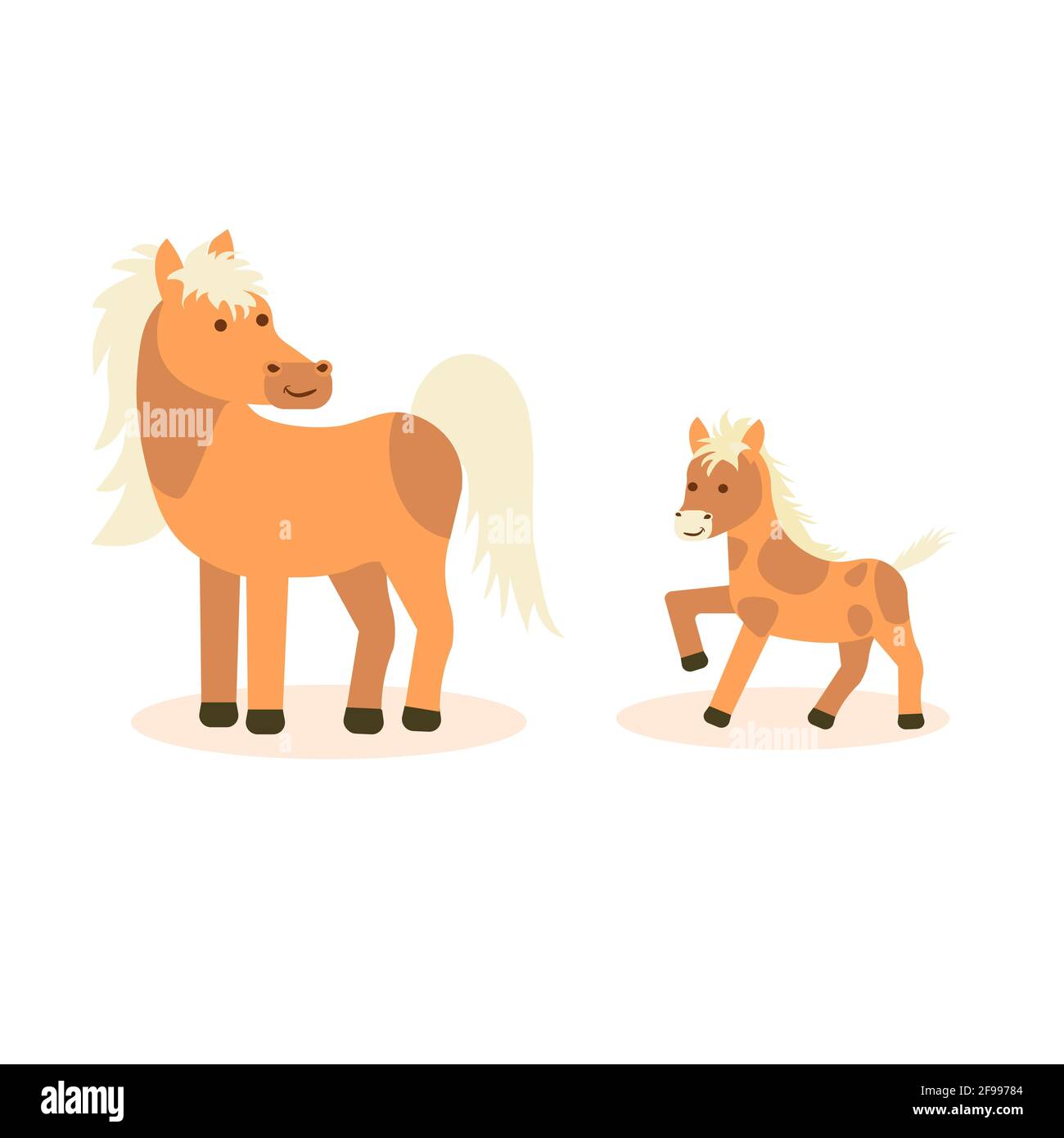 Ein Pferd mit einem Fohlen auf weißem, isoliertem Hintergrund. Vektorgrafik flach Stock Vektor
