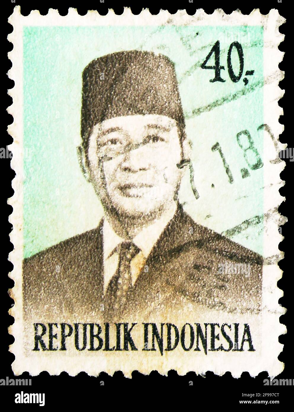 MOSKAU, RUSSLAND - 4. NOVEMBER 2019: In Indonesien gedruckte Briefmarke zeigt Präsident Suharto, Serie 1974-1976, 40 Rp - indonesische Rupiah, um 1974 Stockfoto