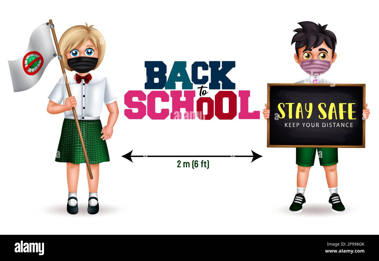 Zeichenvektorsatz der Schule. Back to School Student 3d-Figuren in freundlicher Pose und Gesten tragen Uniform isoliert auf weißem Hintergrund. Stock Vektor