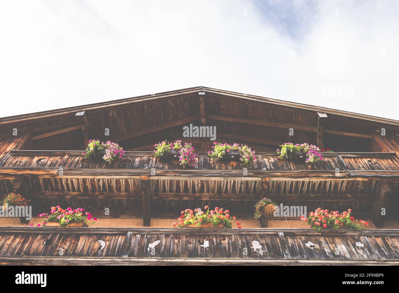 Einladung zum Fenster - Kunst und Blumen auf dem Balkon Stockfoto