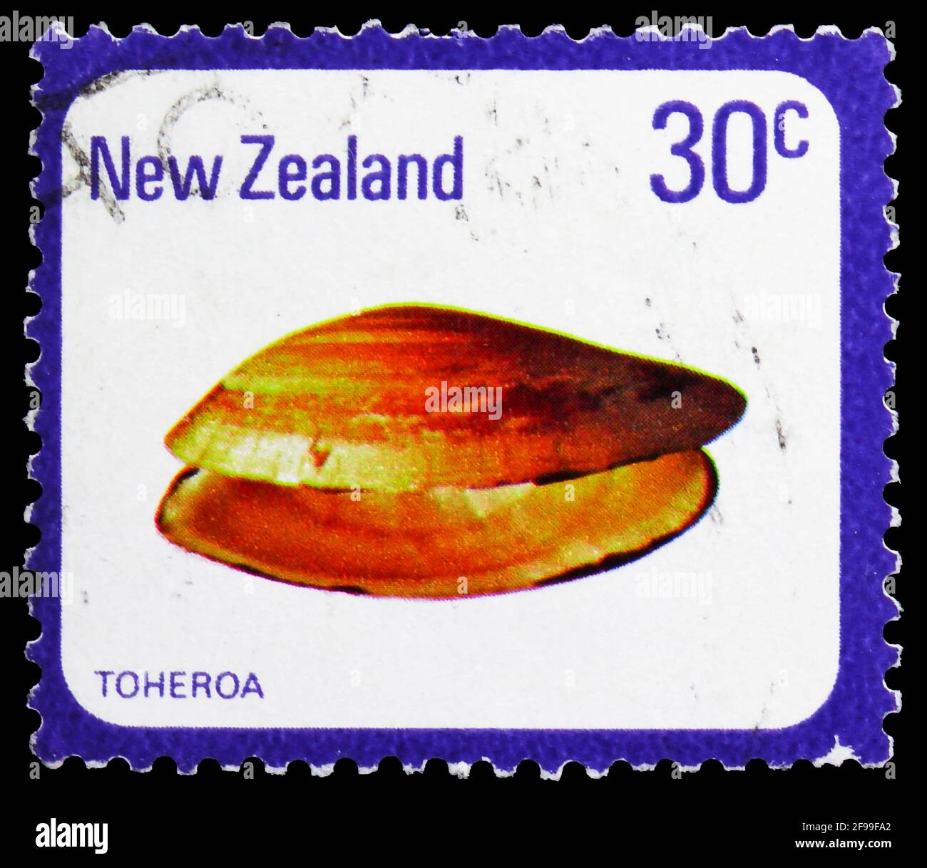 MOSKAU, RUSSLAND - 4. NOVEMBER 2019: In Neuseeland gedruckte Briefmarke zeigt Toheroa (Paphies ventricosa), Muscheln und Schnecken-Serie, um 1978 Stockfoto