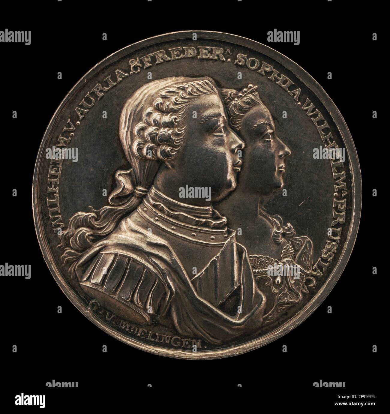 Heiratsmedaille von Wilhelm V., Prinz von Oranien, und Frederica Sophia Wilhelmina, Prinzessin von Preußen [Vorderseite], 1767. Stockfoto