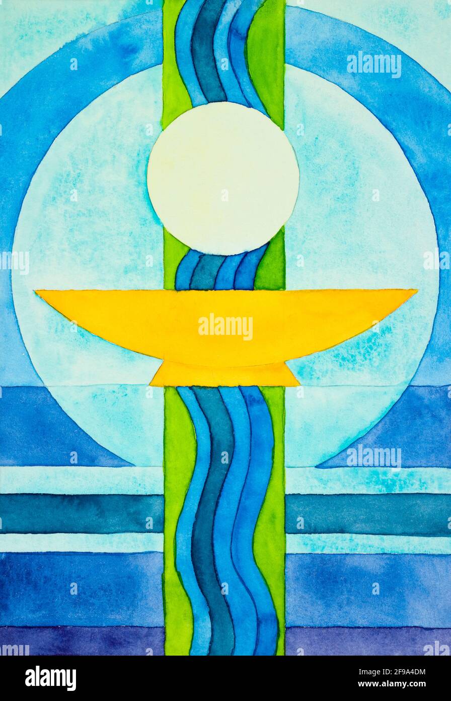 Kunst, Aquarell von Heidrun Füssenhäuser, Last Supper, Host, gelbe Schale Stockfoto