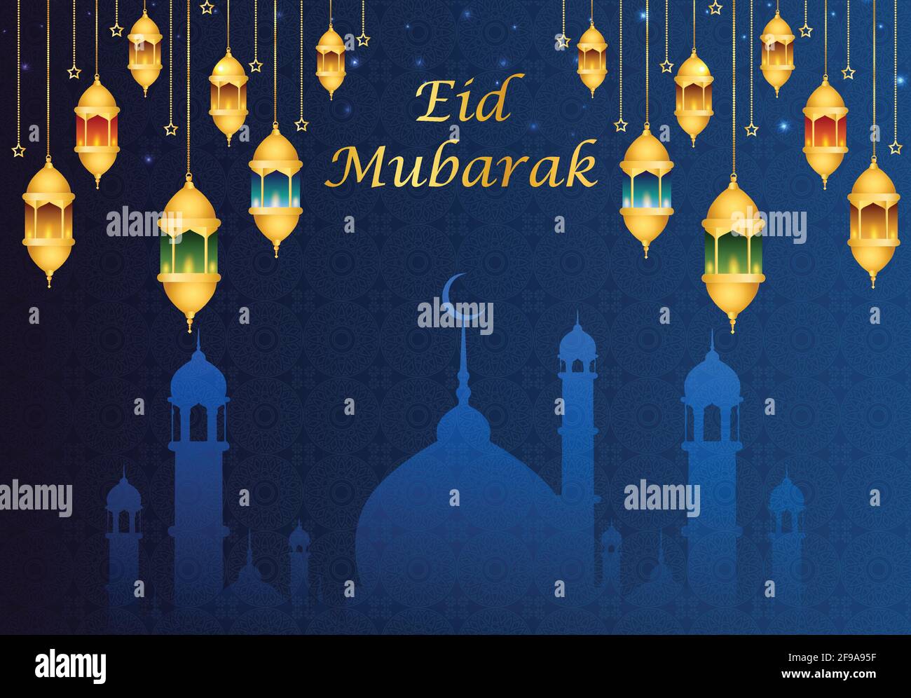 Eid Mubarak Hintergrund Vektor Illustration. Eid Mubarak Design für Grußkarte, Poster und Banner. Stock Vektor