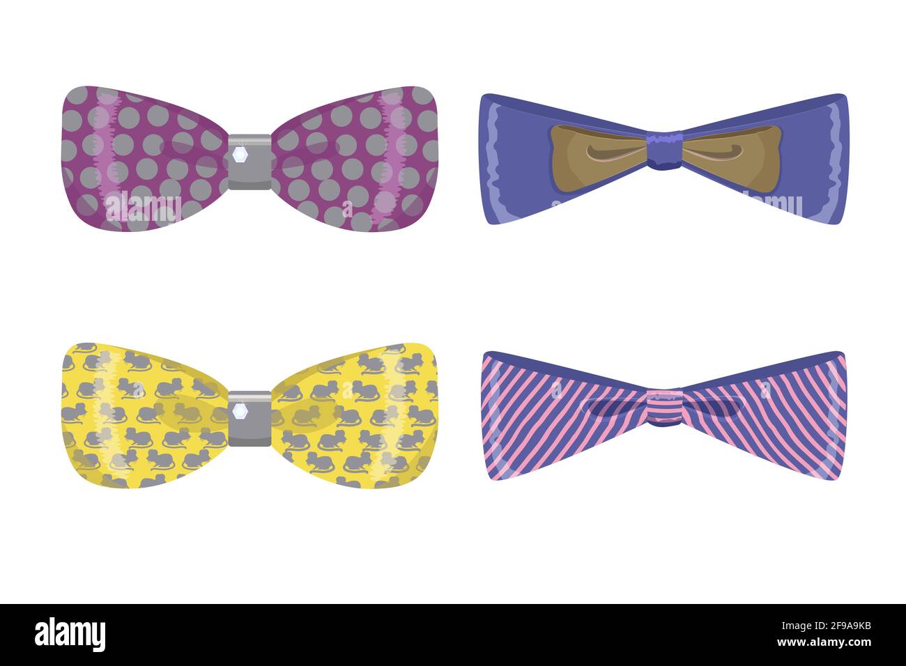 Ein Set aus verschiedenen dekorativen Schleifchen. Schleifen aus Satinbändern. Dekorationen für Etiketten, Geschenke und Einladungen. Isoliert auf weißem Hintergrund. Ve Stock Vektor