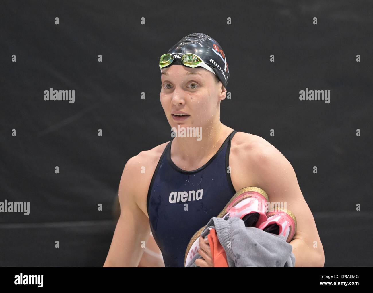 Berlin, Deutschland. April 2021. Schwimmen, Olympisches Qualifying, Schwimmen im Pool, Vorhitze. 400 Meter Freestyle, Frauen. Leonie Kullmann, SG Neukölln. Quelle: Soeren Stache/dpa-Zentralbild/dpa/Alamy Live News Stockfoto