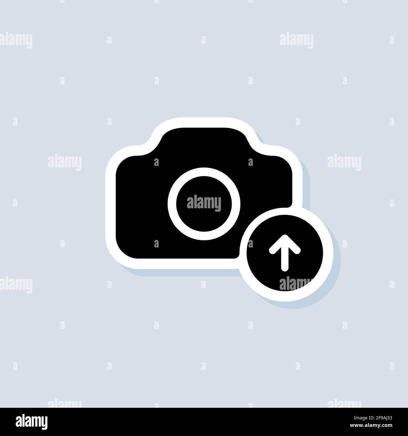 Symbol zum Hochladen von Fotos. Flache Symbole. Hochladen Ihres Foto-Logos. Kamerasign. Vektor auf isoliertem Hintergrund. EPS 10. Stock Vektor