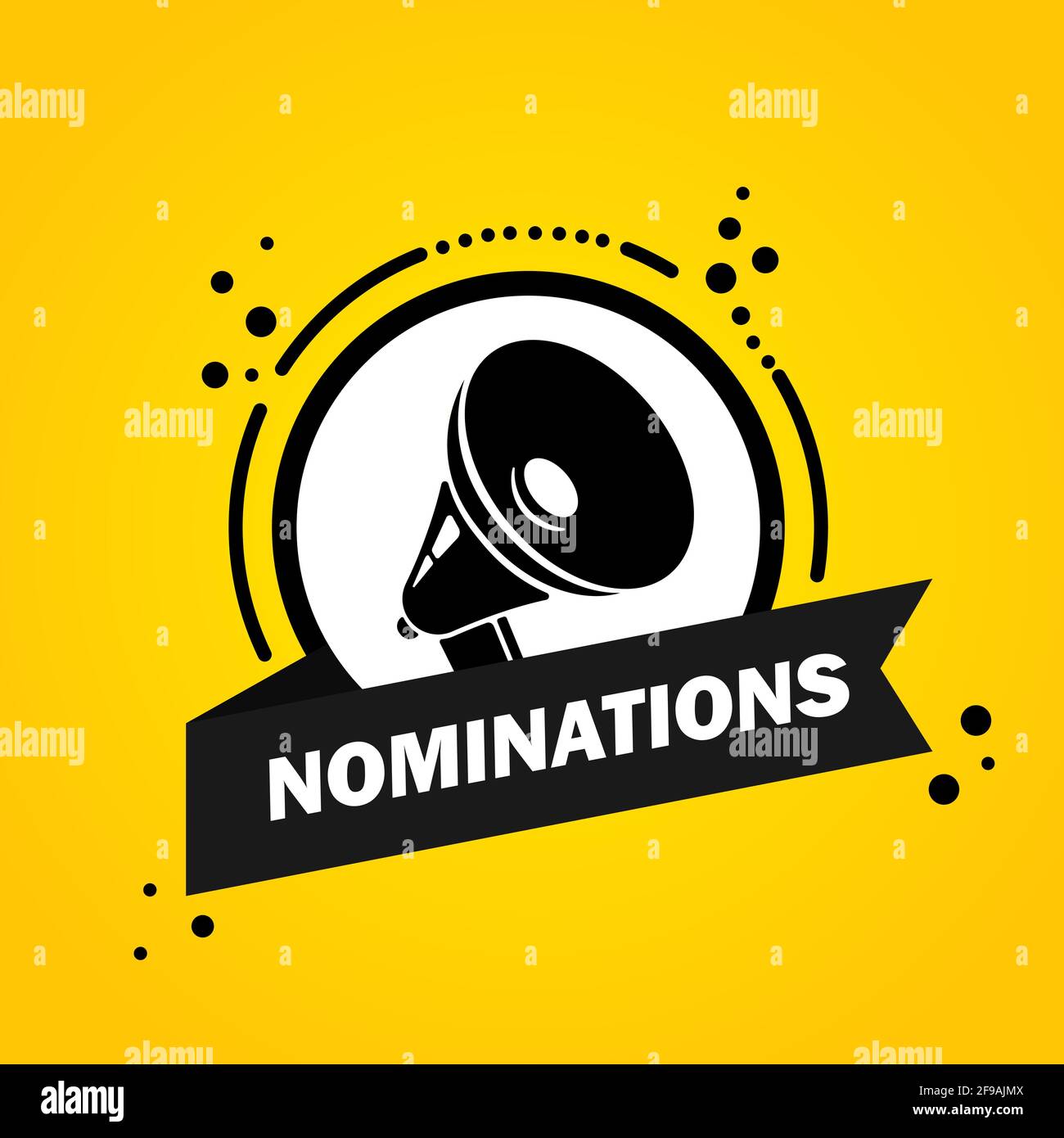 Megaphon mit Nominations Sprechblasenbanner. Lautsprecher. Label für Unternehmen, Marketing und Werbung. Vektor auf isoliertem Hintergrund. EPS 10. Stock Vektor