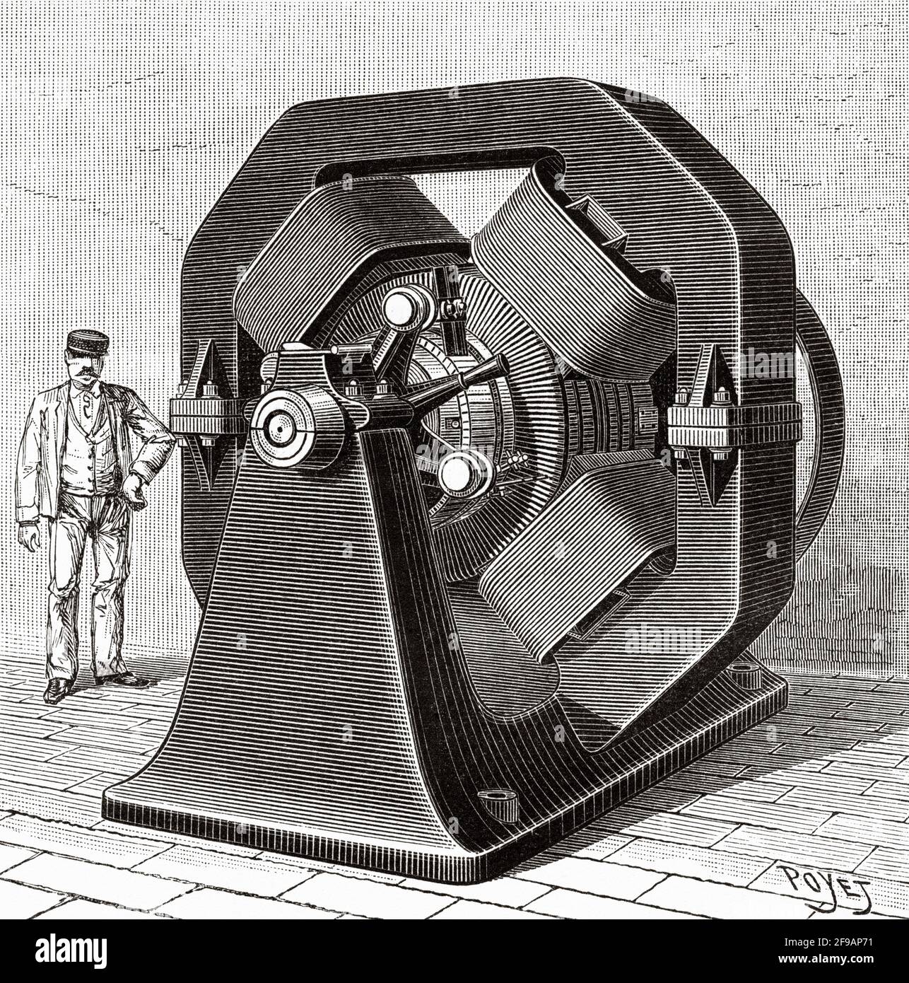 Die Herstellung von Aluminiumbronze in den späten 1800er Jahren. Elektrometallurgische Dynamo-Maschine. Alte, gravierte Illustration aus dem 19. Jahrhundert von La Nature 1889 Stockfoto