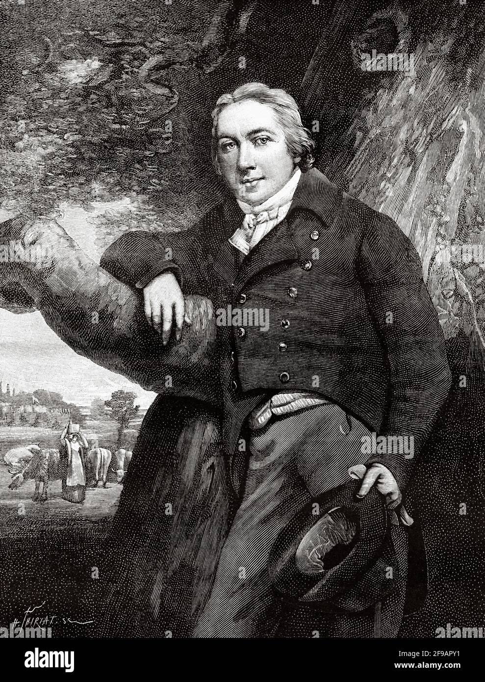 Porträt von Edward Jenner (1749-1823) war ein englischer Arzt und Wissenschaftler, der Pionierarbeit für das Konzept von Impfstoffen geleistet hat, einschließlich der Entwicklung des Pockenimpfstoffs, des weltweit ersten Impfstoffs. Alte, gravierte Illustration aus dem 19. Jahrhundert von La Nature 1889 Stockfoto