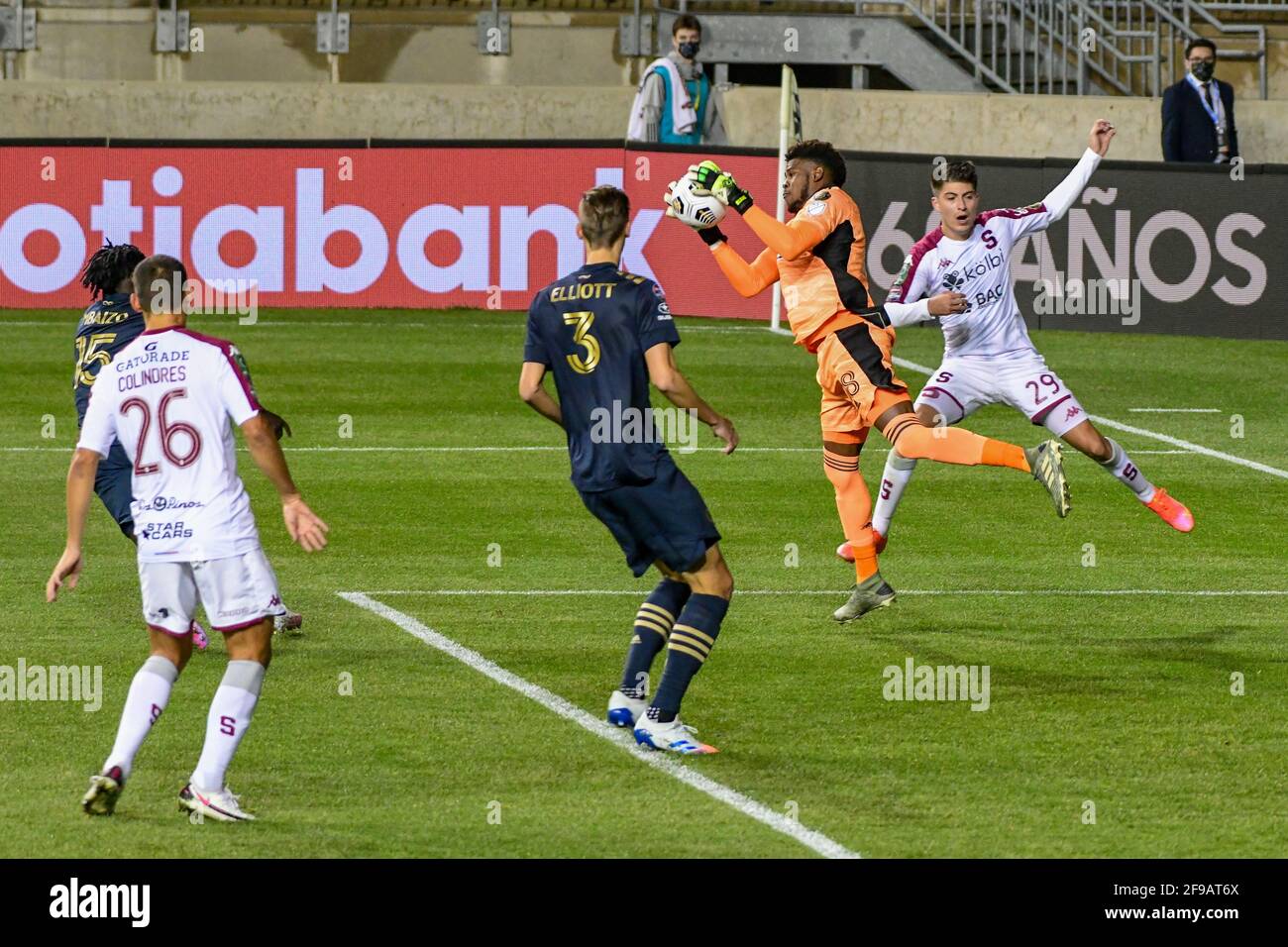 Die professionelle Fußballmannschaft der Philadelphia Union und Spieler gegen Deportivo Saprissa während der CONCACAF Champions League Stockfoto