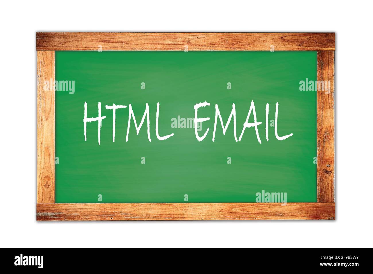 HTML E-MAIL Text geschrieben auf grünen Holzrahmen Schule Tafel. Stockfoto