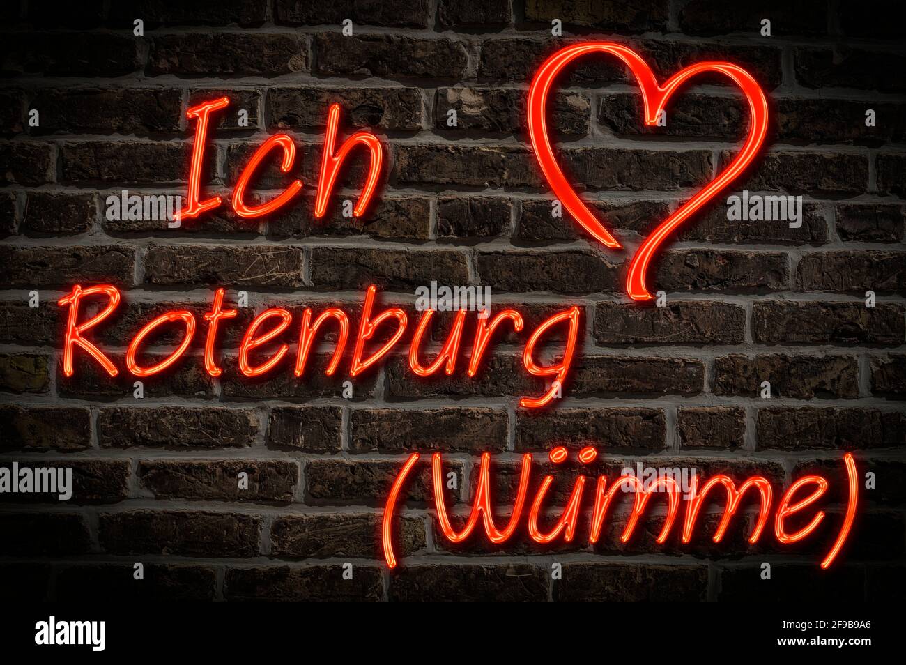Leuchttreklame, Ich liebe Rotenburg (Wümme), Niedersachsen, Deutschland