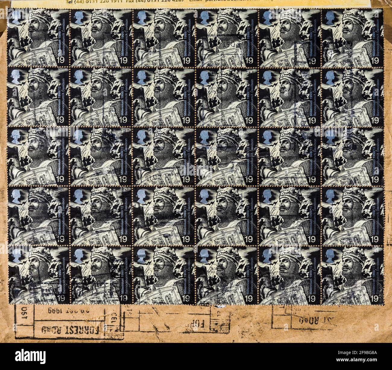 Großer Block von 30 GB 'Robert the Bruce' 19p 1999 Millennium / Bannockburn Briefmarken kommerziell verwendet. Stockfoto