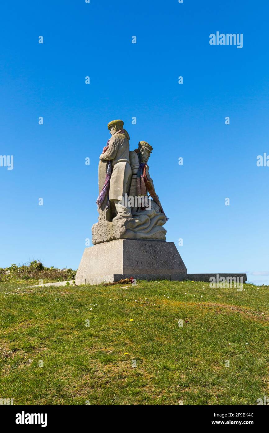 Spirit of Portland Statue Steinskulptur in Portland Heights, Weymouth, Dorset UK im April Stockfoto