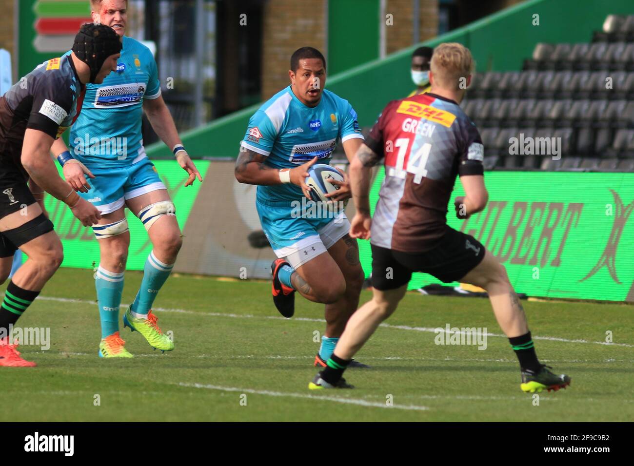 Twickenham, England. 17. April 2021. Ed Fidow von Worcester während des Gallagher Premiership-Matches zwischen Harlequins und Worcester Warriors am Stoop. Quelle: Richard Perriman/Alamy Live News Stockfoto