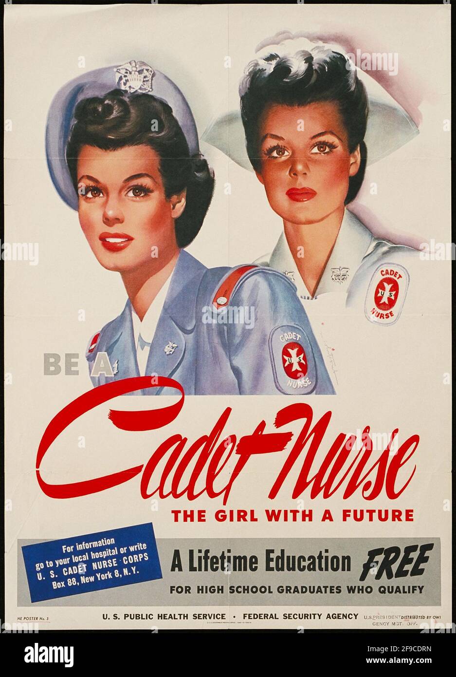 Ein amerikanisches Plakat aus dem 2. Weltkrieg, das Frauen als Kadetten anwirbt Krankenschwester Stockfoto