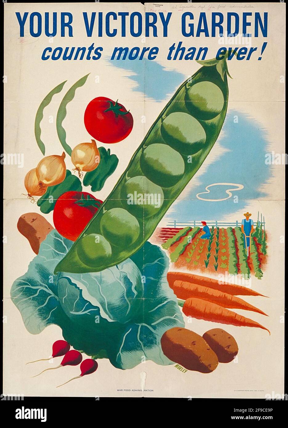 Ein amerikanisches Plakat aus dem 2. Weltkrieg, das die Selbstversorgung und die selbst angebaute Nahrung fördert Stockfoto